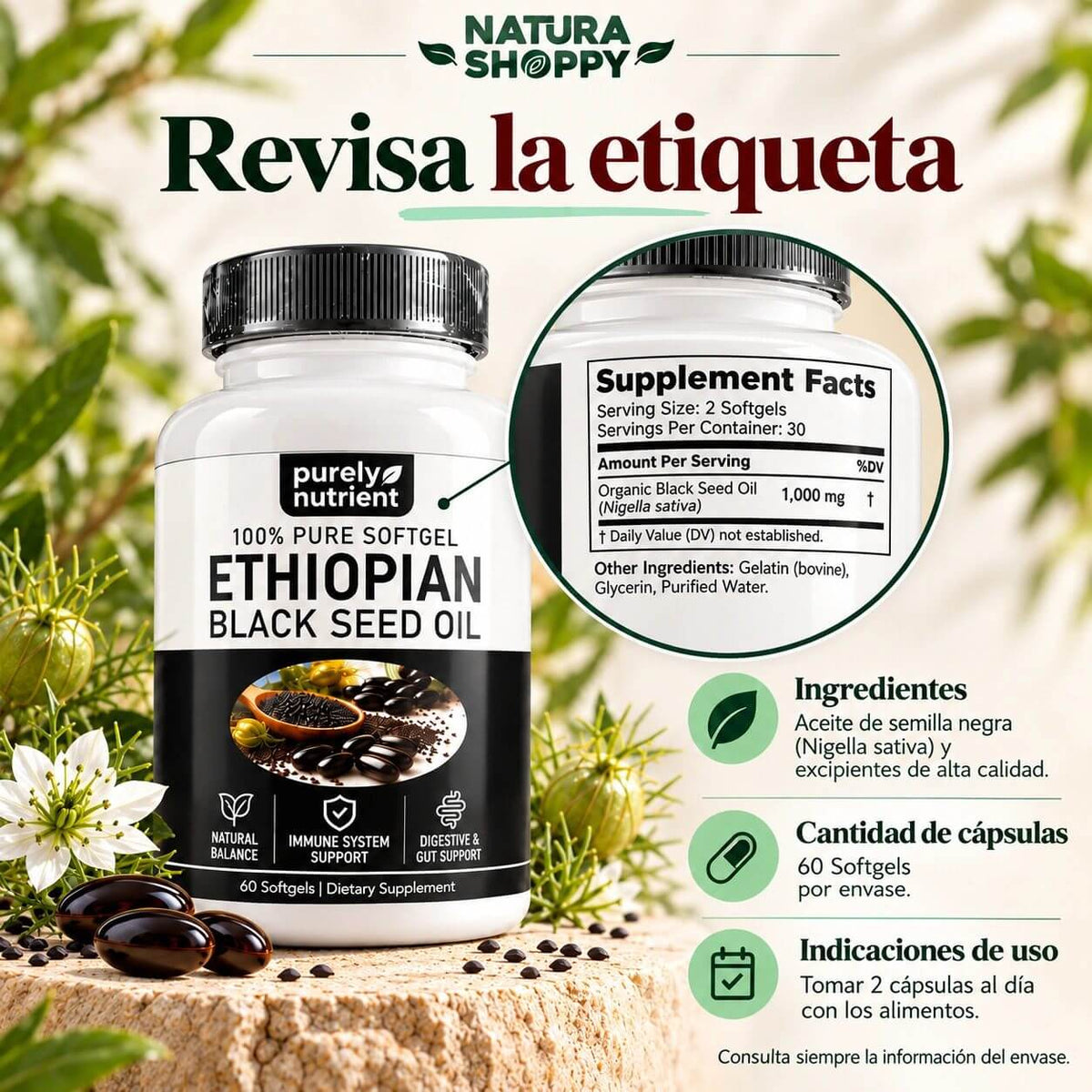 Aceite de Semilla Negra Etíope en Cápsulas